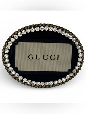 Gucci Upcycled Clothing Label Belt Buckle with Genuine Swarvoski Crystals